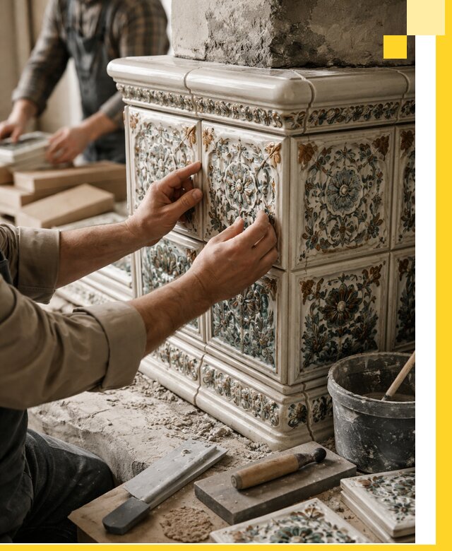 Изразцовые камины под ключ в Кстове: проект и монтаж