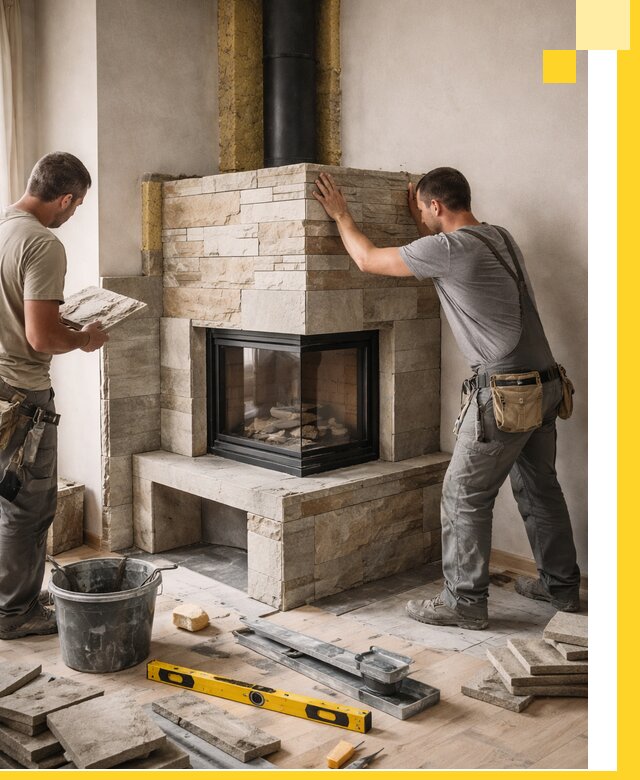 Угловые камины под ключ проект, монтаж и отделка в Кстове