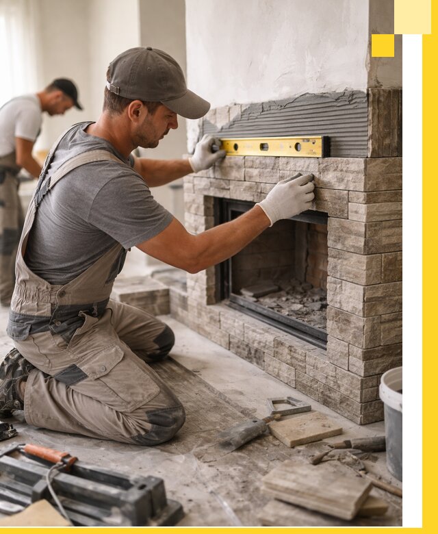 Облицовка каминов в Кстове, монтаж и отделка натуральным камнем