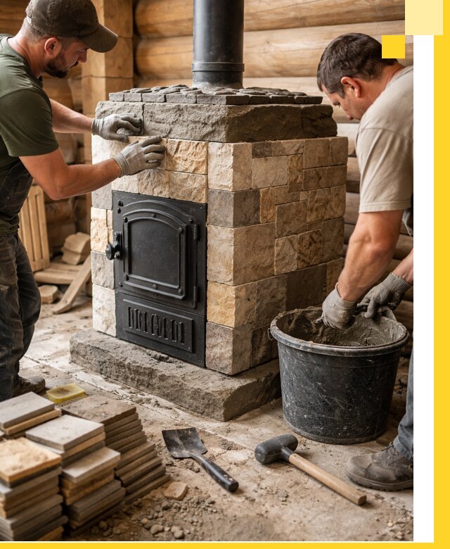 Облицовка банной печи под ключ в Кстове: камень и плитка