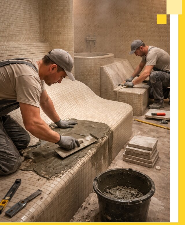 Лежаки для хамама под ключ в Кстове, проект и монтаж