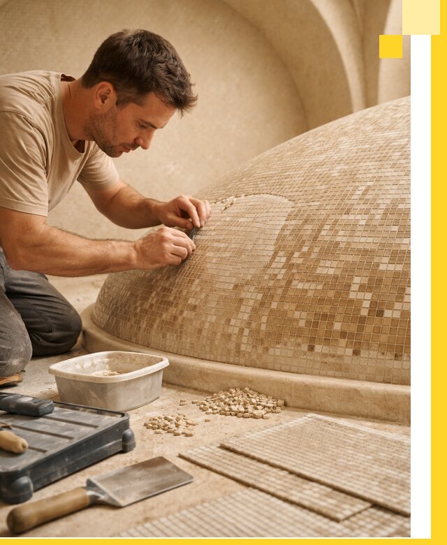 Профессиональная укладка мозаики для хамама под ключ в Кстове